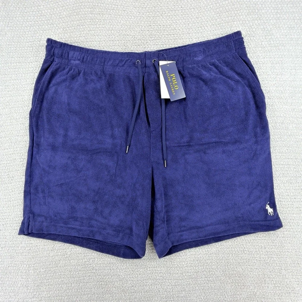 NWT Polo Ralph Lauren Terry Cloth Lounge Shorts XXL Navy Cotton Drawstring